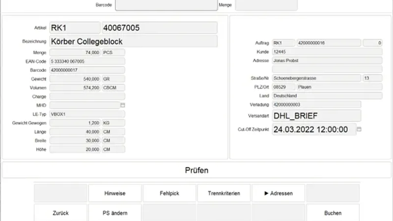 Geführter Dialog im Warehouse Management System von infios